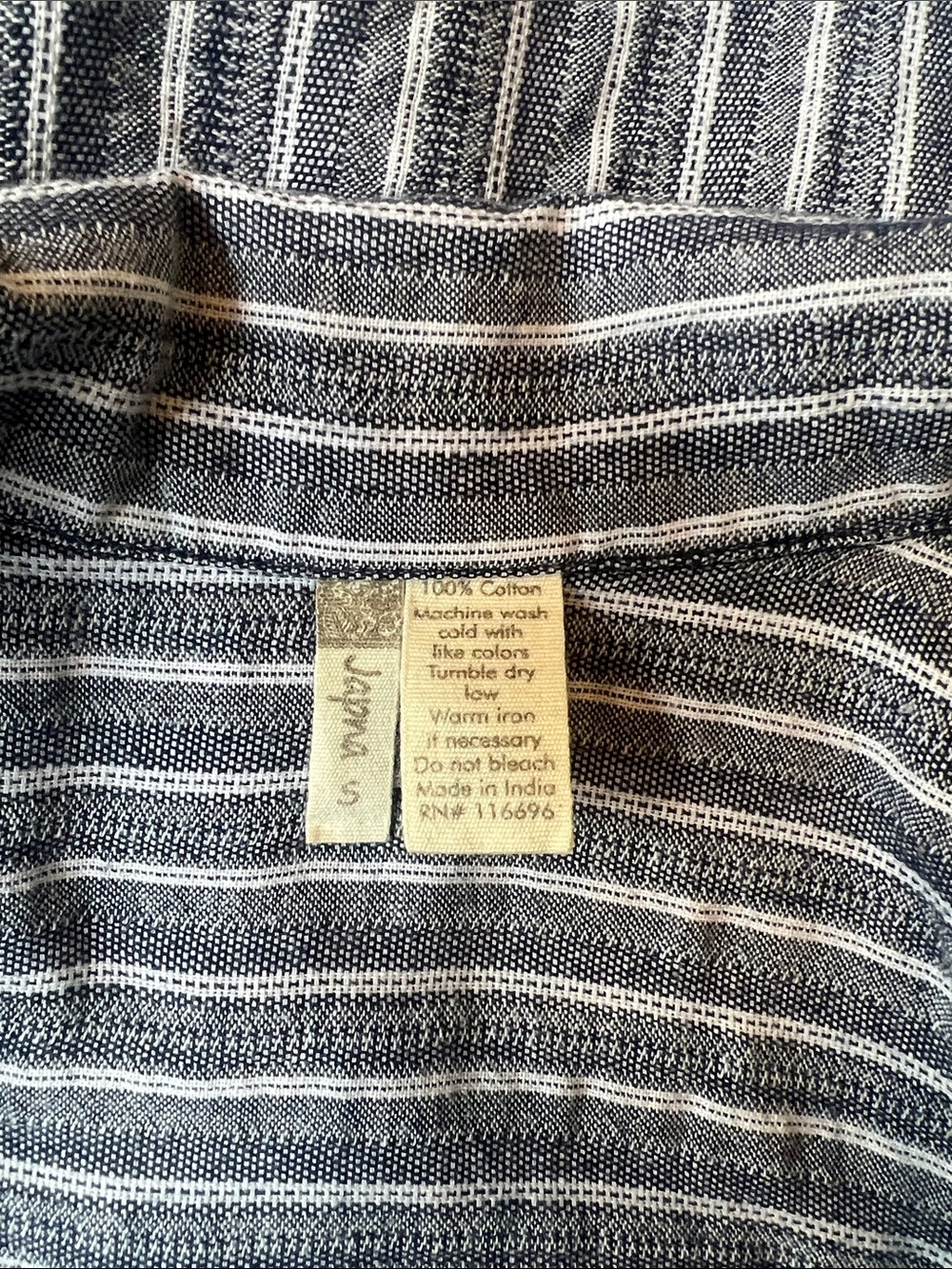 Japna Sz S Striped Button-Front Shirt Dress with Tie Waist - Blue/White - Picture 3 of 8